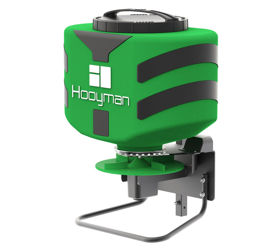 Hooyman 125 lb ATV/UTV vehicle spreader front angled view