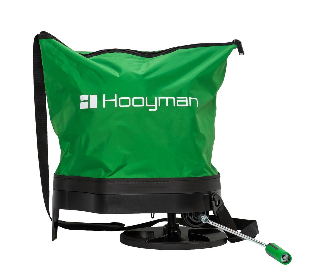 Hooyman Manual Bag Spreader, 25 lb hand-crank seed and fertilizer spreader